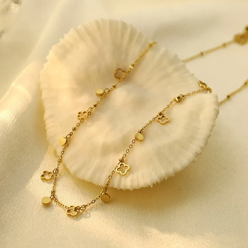 

Ожерелье из титановой стали с несколькими подвесками, нержавеющая сталь 316, кулон в виде четырехлистного клевера, персонализированная простая цепочка на ключицы