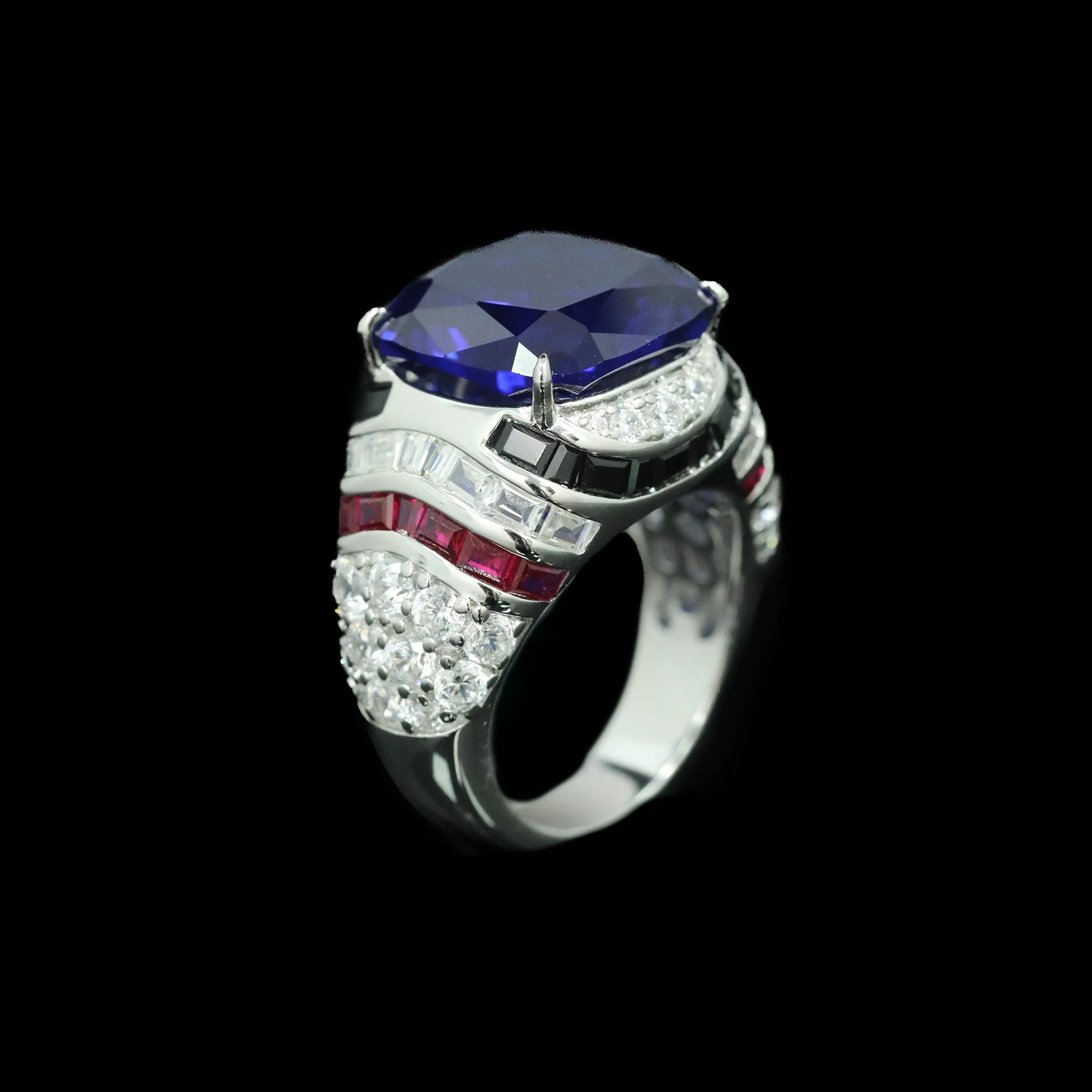 

Luxury Artificial Cushion Sapphire Women's Ring 925 Sterling Silver Statement Cocktail Fine Jewelry Anniversary Valentines Gifts