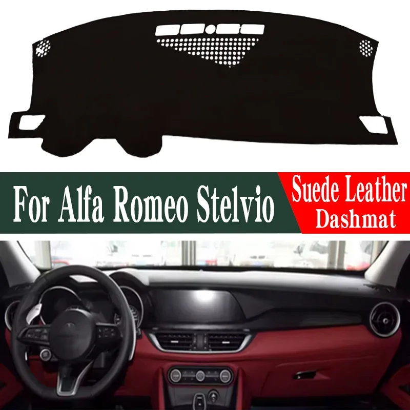 

Для Alfa Romeo Stelvio 2017-2023: Коврик на приборную панель из замши и кожи, накладка на панель приборов, защитный коврик для автомобиля