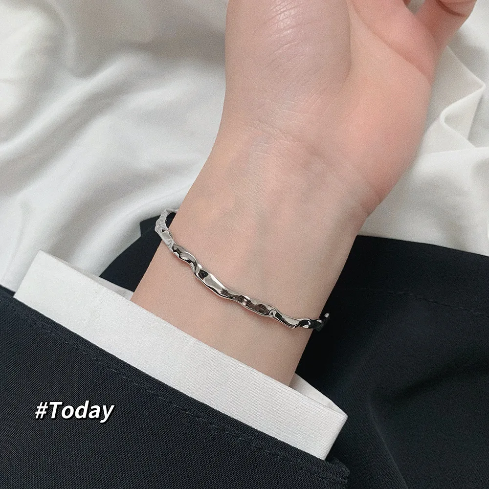 New Simple Personality 925 Sterling Silver Glossy Irregular Creative Elegant Concave And Convex Surface Opening Bracelets TYB609