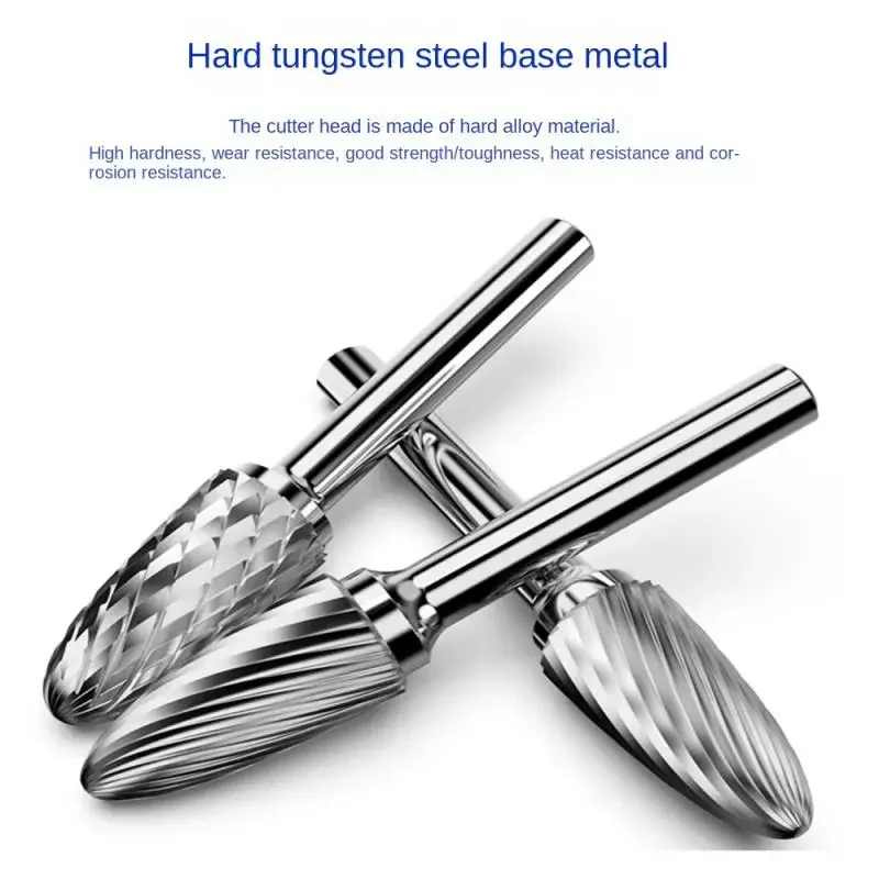 Tungsten Carbide Burrs Set 6mm Shank Double Cut Solid Power Tools Rotary Files Bits for Die Grinder Metal Wood Cutter Milling