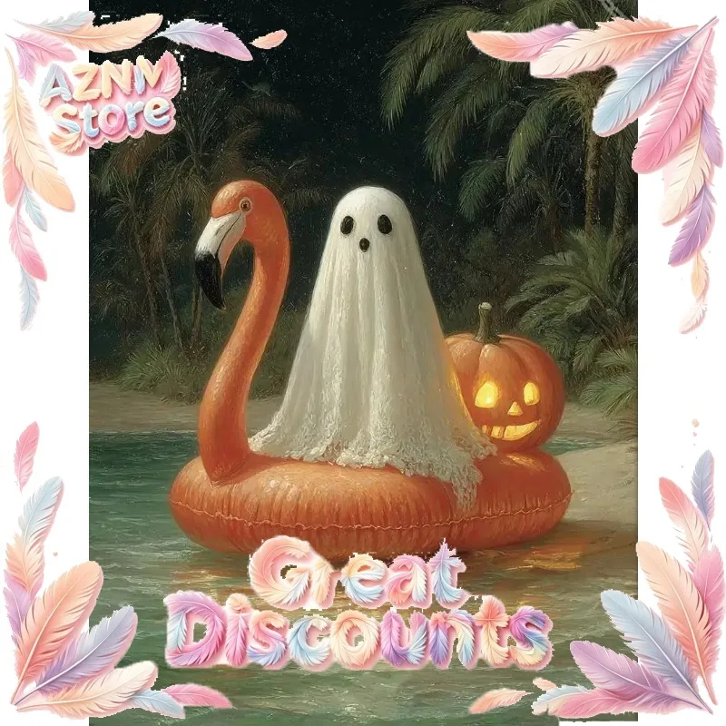 1pc frameless canvas painting Gothic Style Fun Summer Halloween Seaside Ghost Pool Party Art Poster Canvas Printing Villa Hot