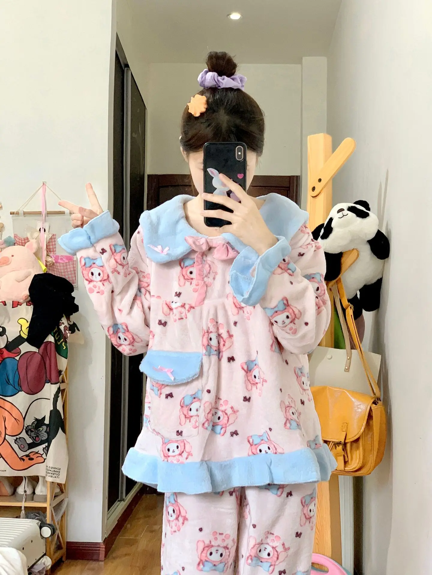 

Kawaii Cute Sanrio Mymelody Pajamas Household Clothes Suit Cotton Bowknot Falbala Ins Cute Girl Christmas Gift For Girlfriend