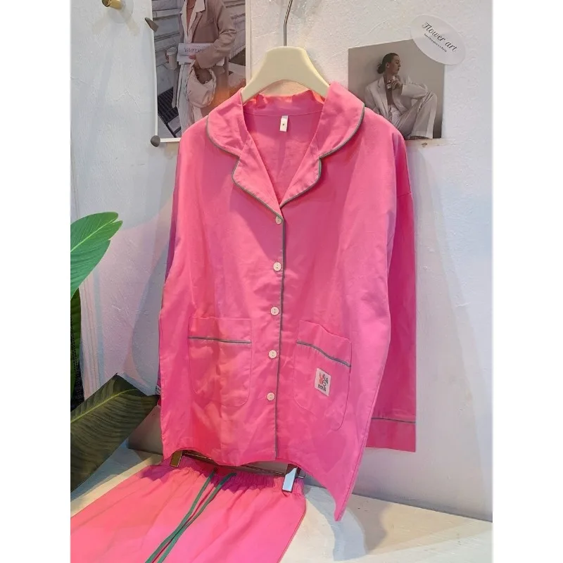 Pajama Woman Spring and Fall New Long Sleeves and Pants Day Barbie Pink Homewear Can Be Worn Outside Loose Casual Age-reducing