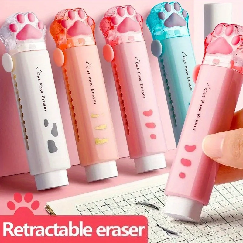 Cute Push-Pull Pen-Shaped Cat Paw Eraser for Mistake Correction Clean and Leave No Trace Ideal for Students and Office