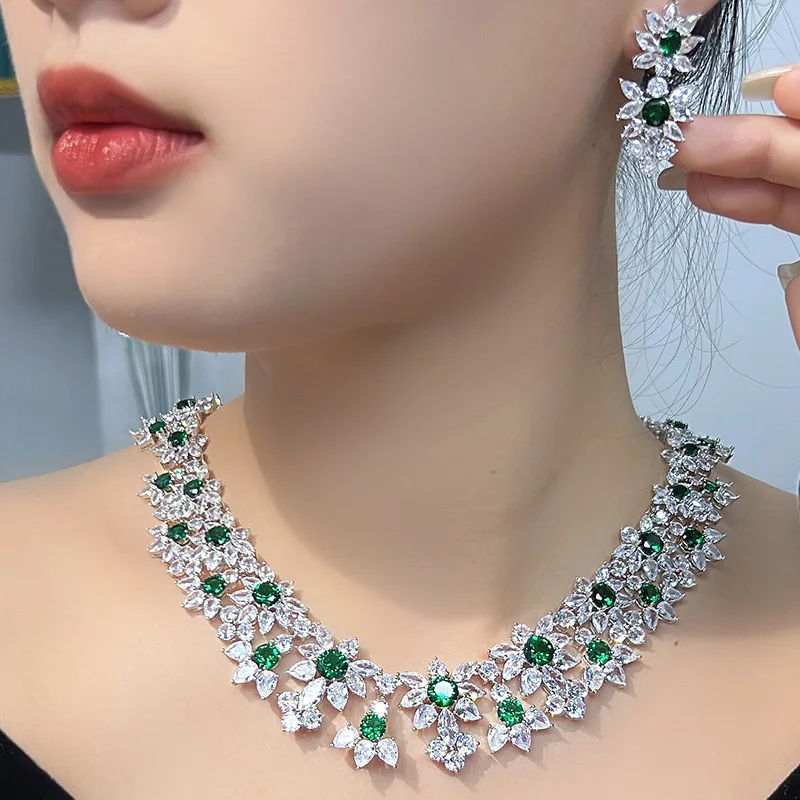 EYER Luxury Red Crystal Necklace Earrings For Women Collar Fashion Charm Jewelry Set Birthday Party Banquet Gift AAA Zircon