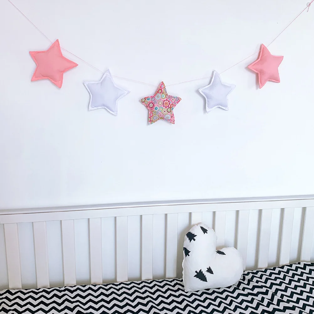 

5pcs Stars String Hanging Decor Pink White Cloth For Room Wall Party Birthday Decoration Star Garland Nursery Banner
