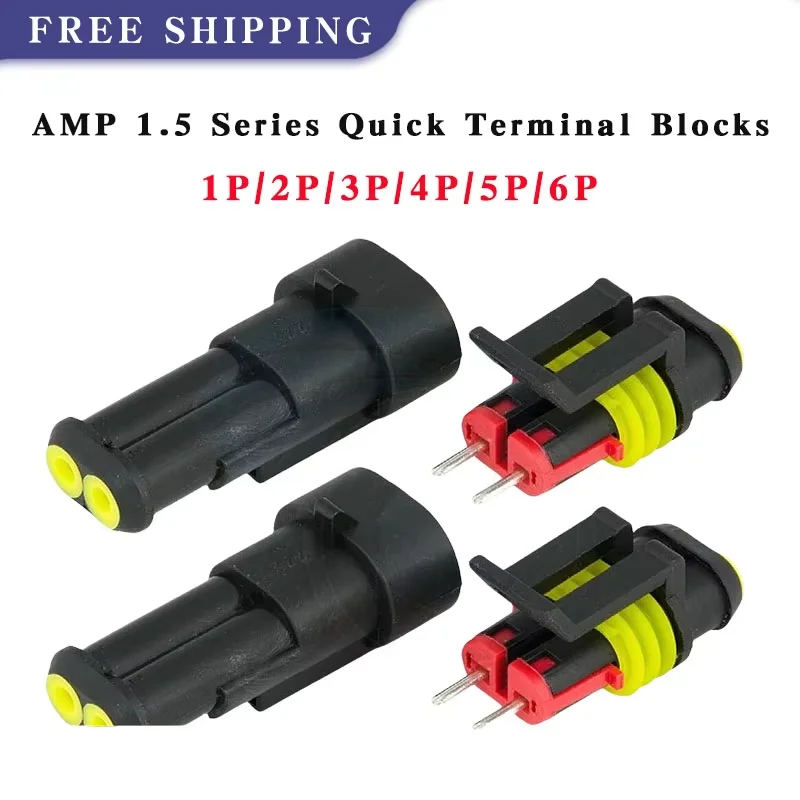 

20/50/100Sets AMP 1.5 Series Super Seal Waterproof Automotive Connector Kit DJ7021 1/2/3/4/5/6PIN Male Female Terminals No Cable