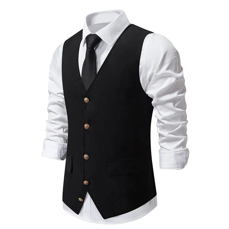 

Retro Vests Formal Waistcoat Tuxedo VestsMen Suit Vest Solid Color V-Neck Sleeveless Single-Breasted