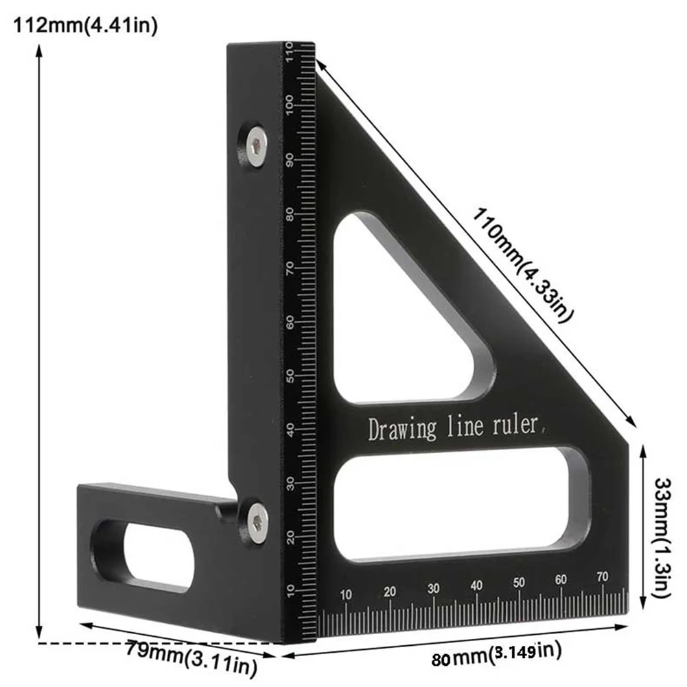 Règle triangulaire d'onglet d'alliage d'aluminium de précision, rapporteur carré de travail de calcul, outils de mesure multifonctions, 45 °, 90 °