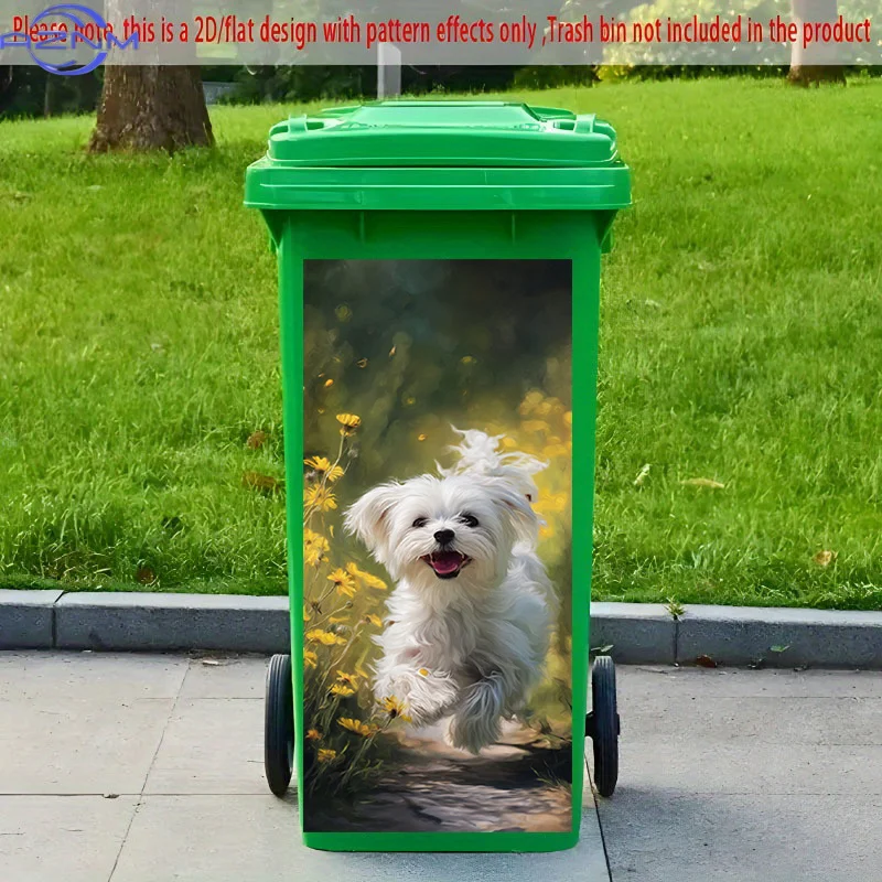 2D Flat Printing 1pc 2D Pattern Printed Kitchen Trash Can Sticker xcm, Dog Running in a Flower Bush Themed Kitchen Home Decor