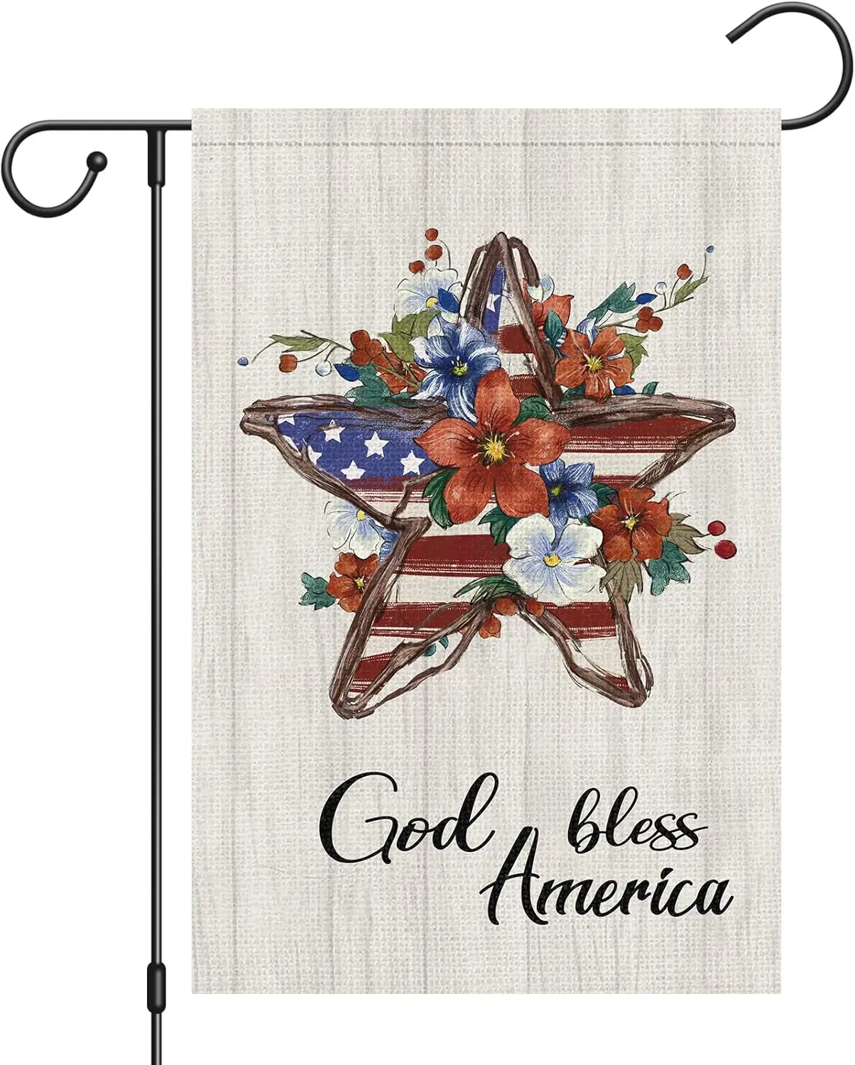 Heyfibro God Bless America Patriotic Star Garden Flag 4th of July Memorial Day Flower Garden Flags 12x18 Inch Double Sided Burla