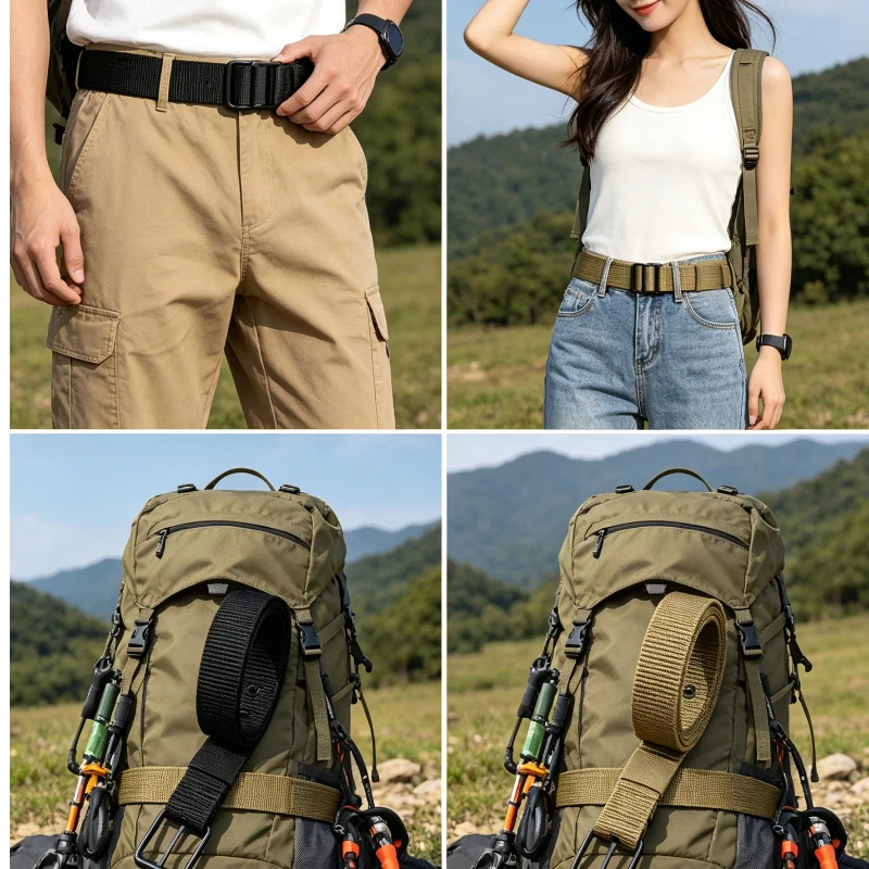 Unisex Porous Canvas Belt Metal Pin Buckle Breathable Eyelet Waist Strap Outdoor Sports Casual Jeans Belt for Men Women