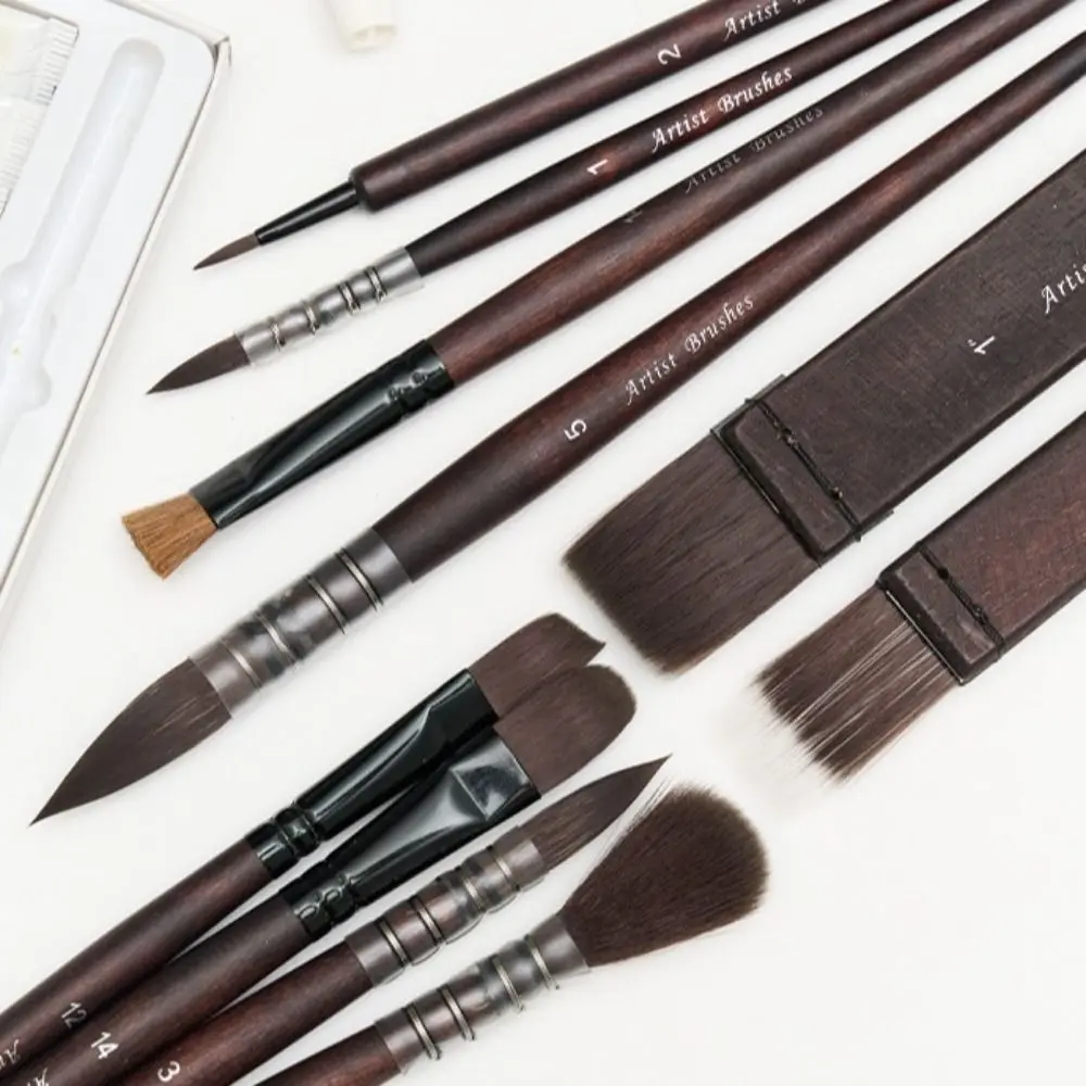 

10Pcs Nylon Hair Brushes Painting Brush Set Wooden Handle Premium Paint Brush Pen Set Animal Hair Art Supplies Oil