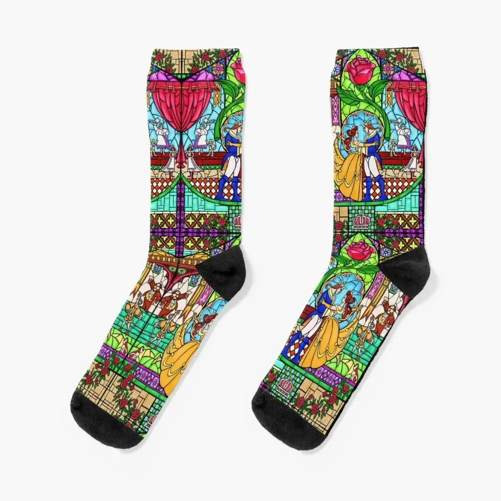 

Patterns of the Stained Glass Window Socks Run sport Women Socks Men's