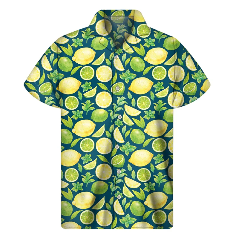 Camicie grafiche 3D fragola frutta tropicale uomo camicia da spiaggia hawaiana con stampa limone camicetta a maniche corte con bottoni estivi allentati