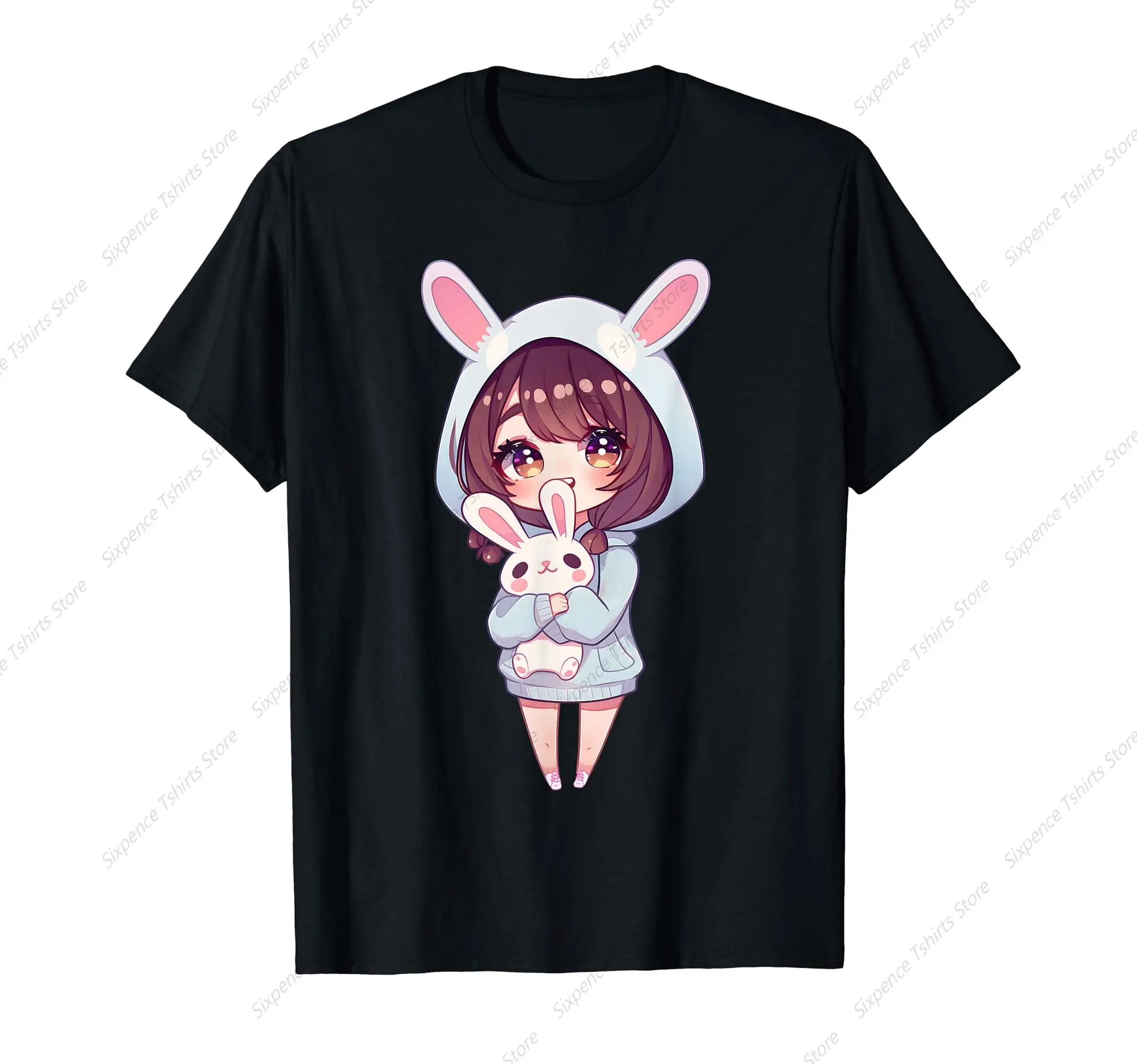 Anime Girl With Bunny Kawaii Easter Japanese Otaku Men‘s T-Shirt Soft Comfortable Easy to Wear Simple Practical