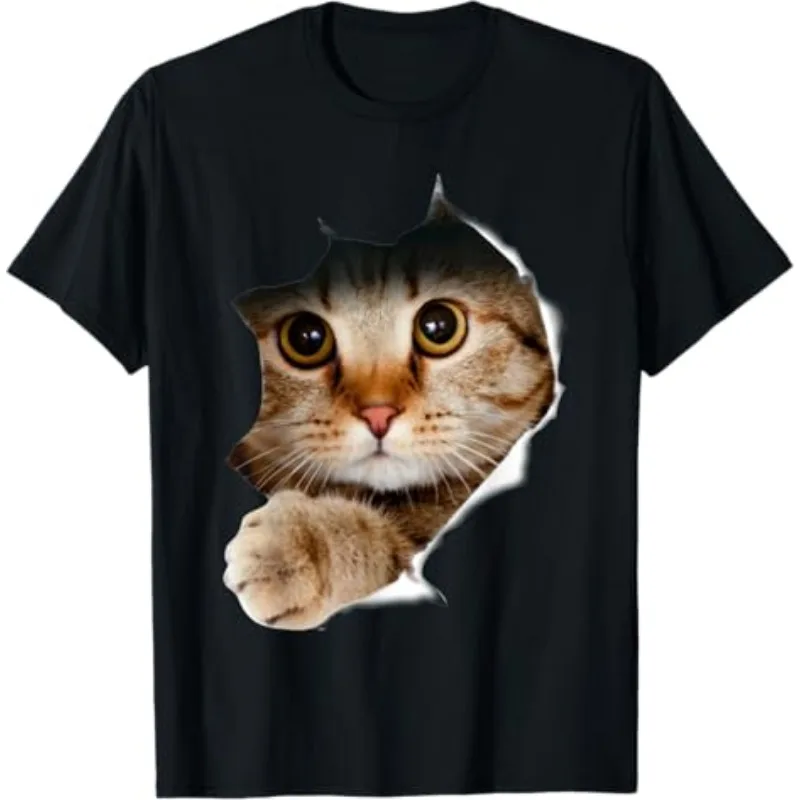 

Cute Cat Black T-Shirt Women's Funny Short Sleeve Daily Fashion Inner Layer for Travel Daily Wear Cat Lover Gift