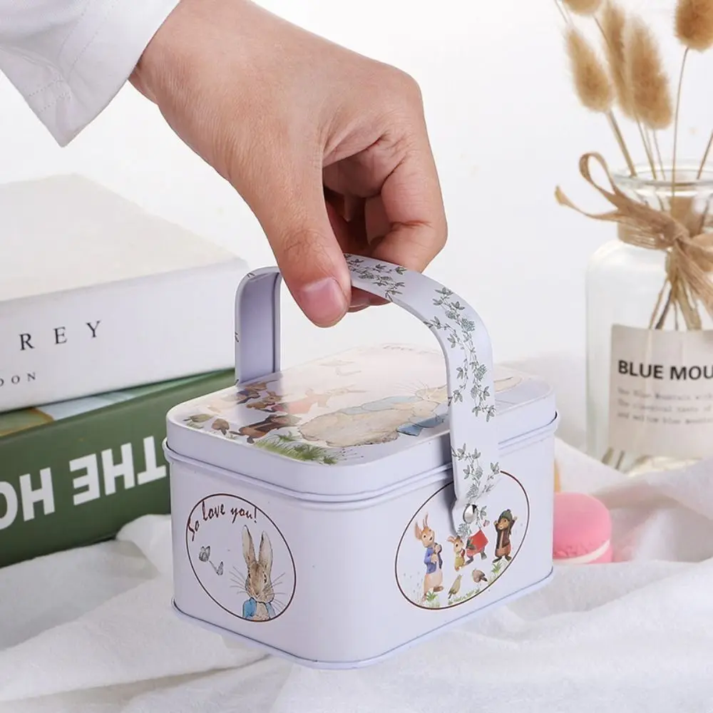 Handheld Easter Tin Metal Rabbit Storage Box Candy Box Tinplate Cookie Gift Box Easter Supplies
