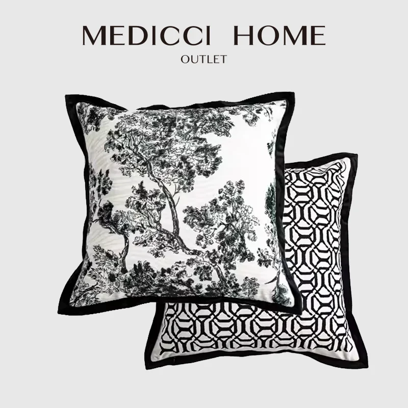 Medicci Home Wild Rose Decorative Pillow Covers French Retro Black And White Toile De Jouy Style Cushion Case 45x45cm Reversible