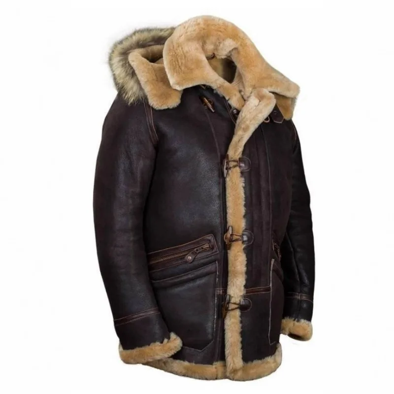 Cross-border Outerwear Faux Fur Integrated Men's Clothing with Zipper Bag and Hat Fashionable and Warm Coat Winter Men Overcoat