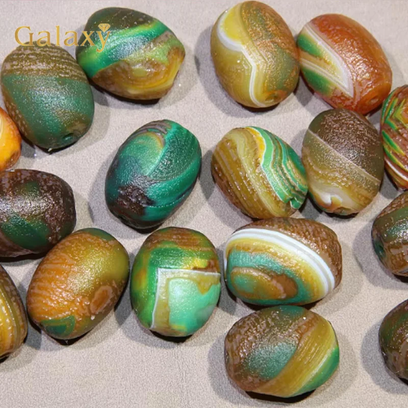 5-10pc Random Color 20×26mm Natural Yellow-green Silk Striped Tibet Dzi Agate Beads For Jewelry Making DIY Personality Accessory