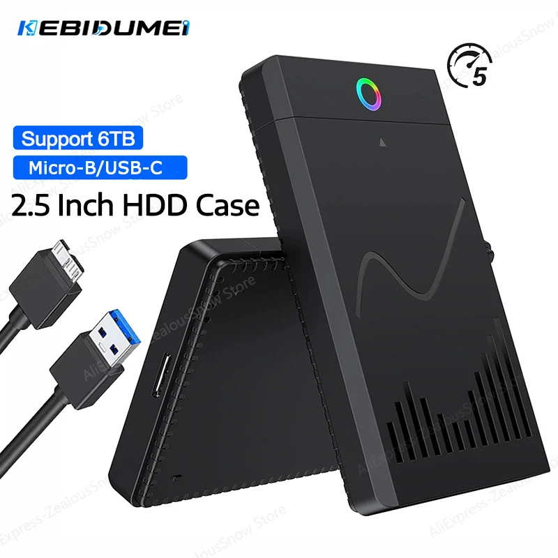 KEBIDUMEI 2.5 inch SATA SSD External Hard Drive Case Micro-B/Type C HDD Enclosure with 5Gbps Transfer Speed Clear Harddisk Boxs