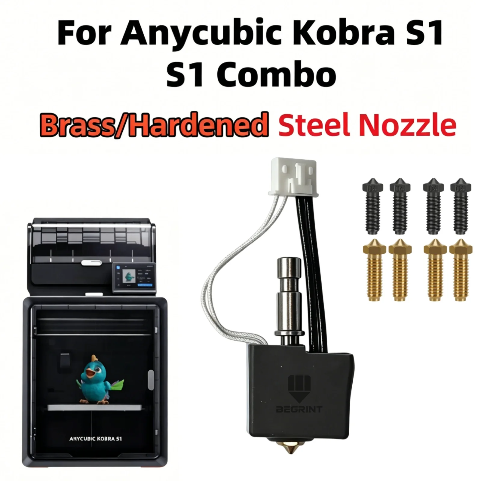 

For Anycubic Kobra S1/S1 Combo Hotend Kit Brass Hardened Steel Nozzle 24V 50W High Speed Print Accessory Fit Anycubic Kobra S1C