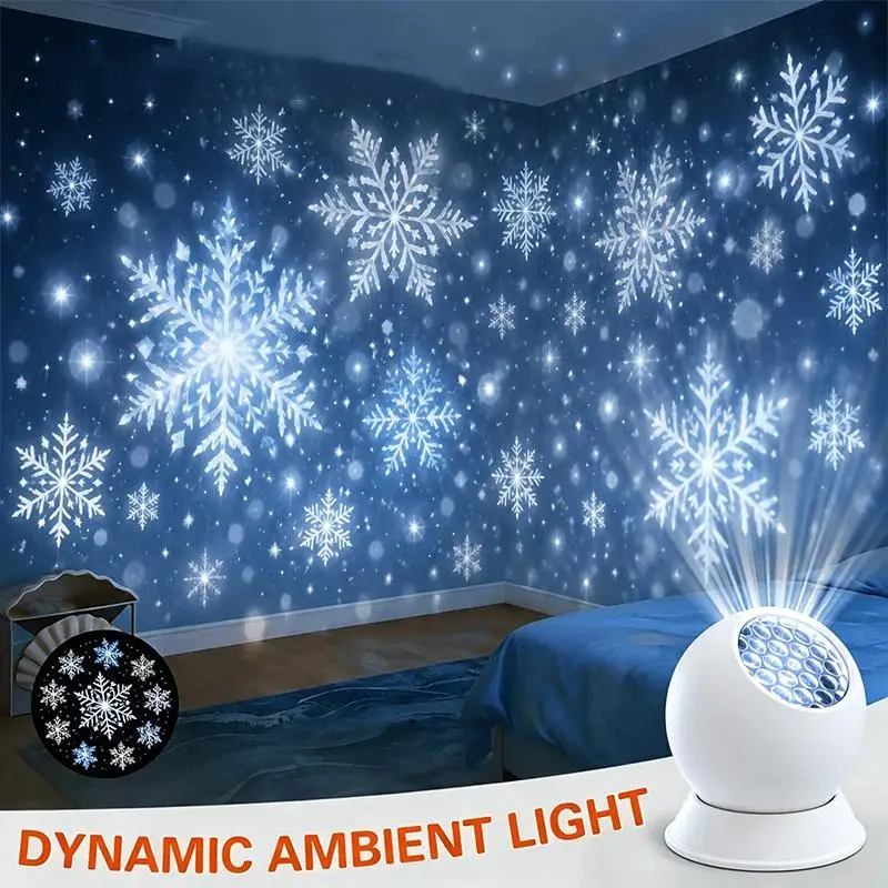 LED Snowflake Projector Lamp Dynamic Rotating Design Projection Light Christmas Party Bedroom Ambient Home Decor Supplies