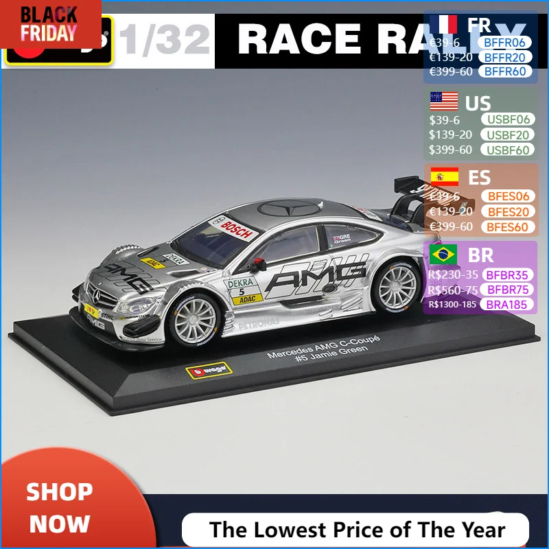 Bburago 1:32 Benz AMG C-Coupe DTM #5 #11 Alloy Racing Car Model Diecast Metal Toy Car Model Simulation Collection Children Gift