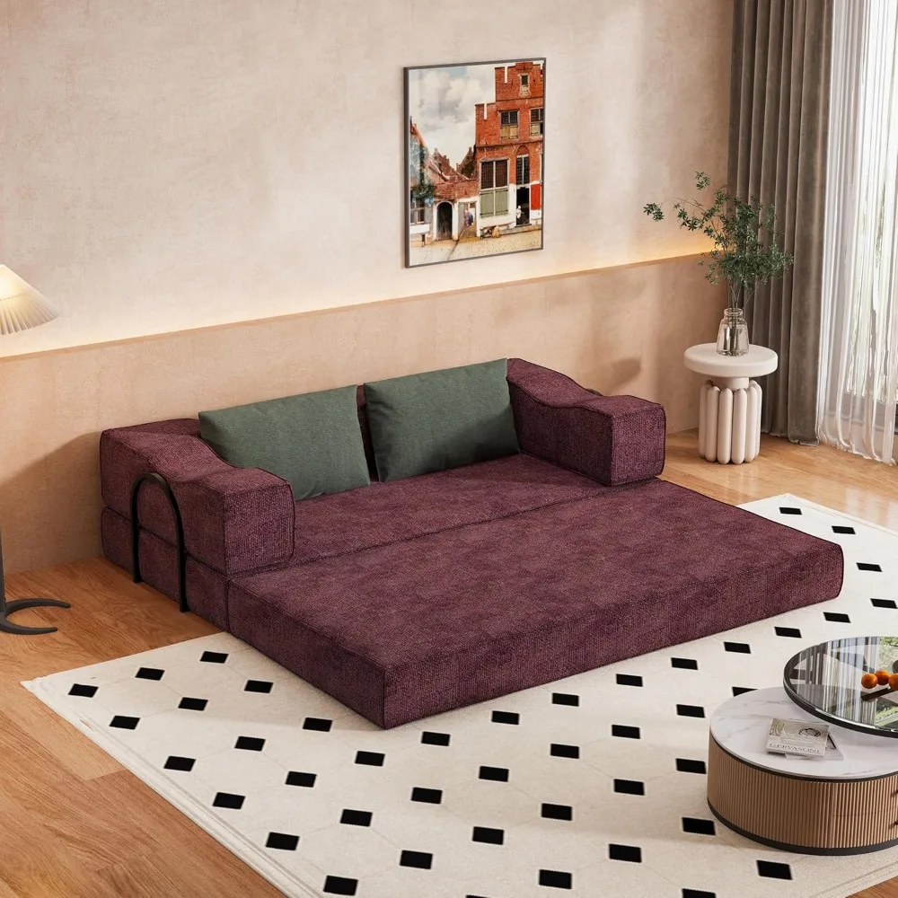 

Convertible Folding Mattress Couch, Floor Sofa Bed with Fixed-Shape Frame, Chenille Floor Sofa with Armrest, Floor Sofa Lounge C