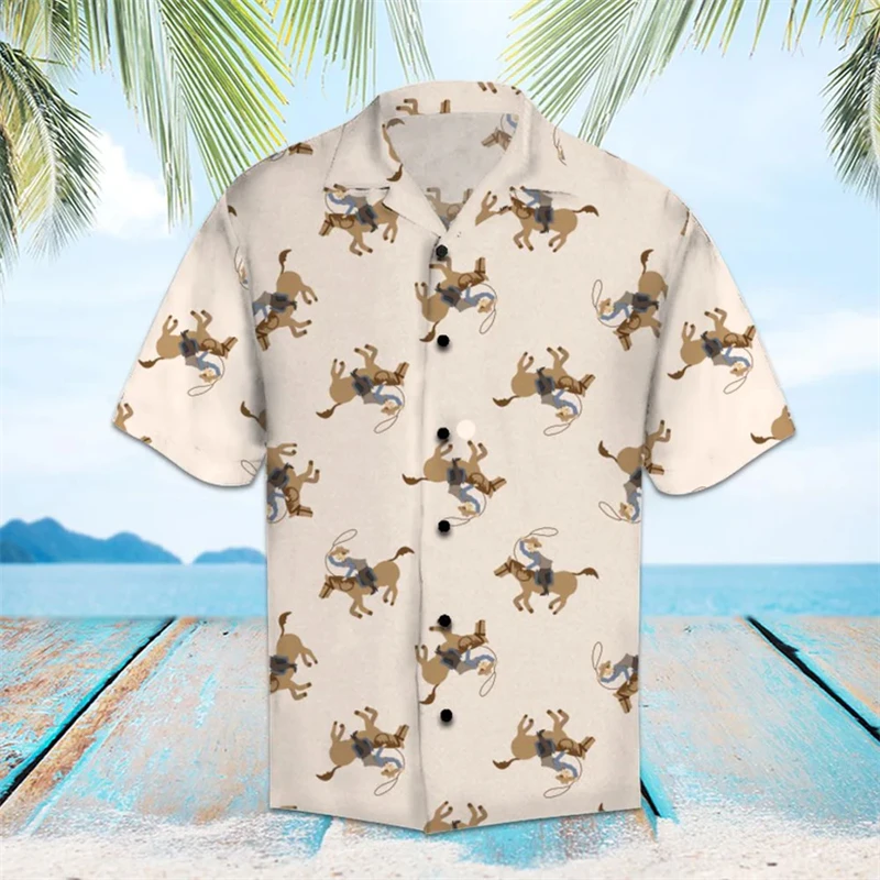 

Fashion Rodeo Pattern Hawaiian Shirts For Men Summer Casual Short Sleeve 3D Printed Shirt Loose Breathable Lapel Button Blouse