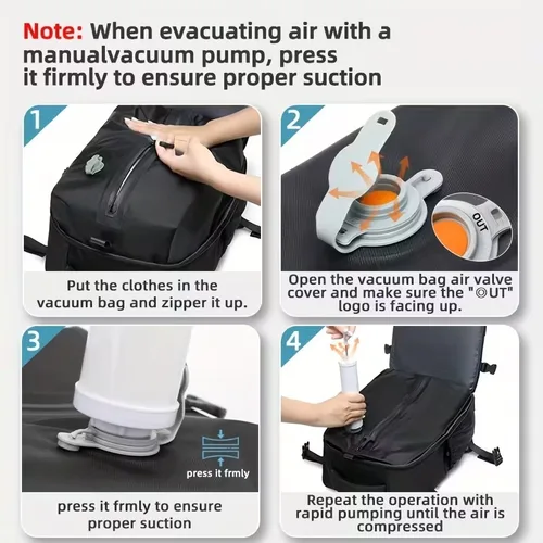 Imagen 2 del producto Mochila de viaje de compresión al vacío para equipaje de viaje con juego combinado de bomba de vacío. Este bolso de doble hombro sellado al vacío es ideal.
