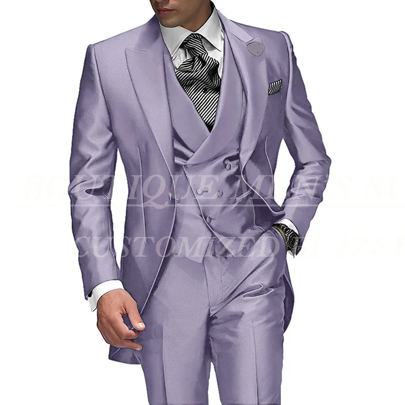 Costume de Mariage à Simple Boutonnage pour Homme, Smoking de Marié Violet, Veste + Pantalon + Glaçage, 2025