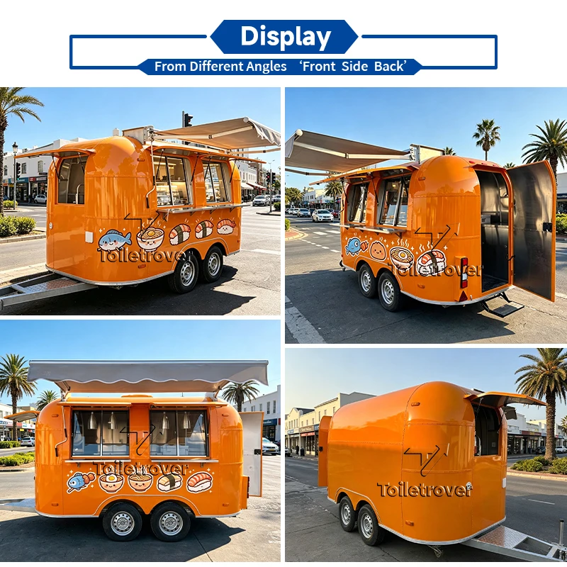 Orange Commercial Food Trailer Truck with Awning Custom Fast Food Food Trailer with Full Kitcehn Equipment from China