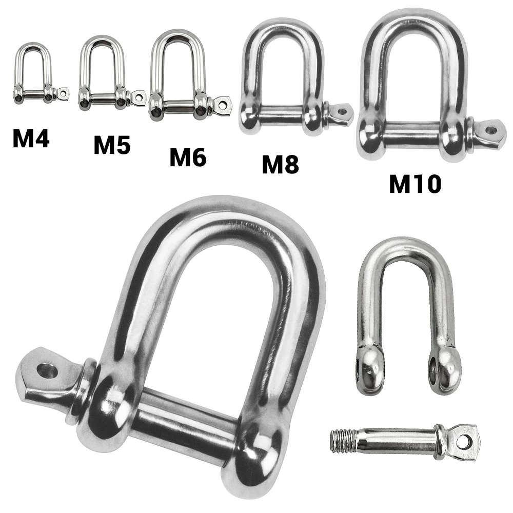 

304 Stainless Steel D-type Shackle Heavy duty Rigging Shackle Car Tow Hook Ship Rigging Chain Hardware M4 M5 M6 M8 M10 M12 M14