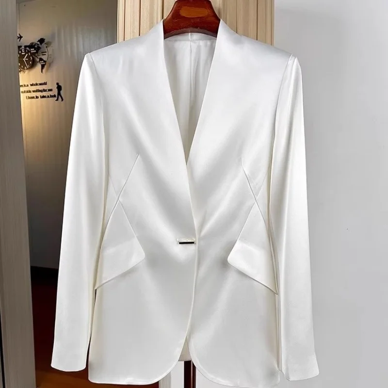 2026 Spring And Autumn Temperamen Acetate Satin Suit Jacket, Women's Casual Slim Fit Blazer Top W1646