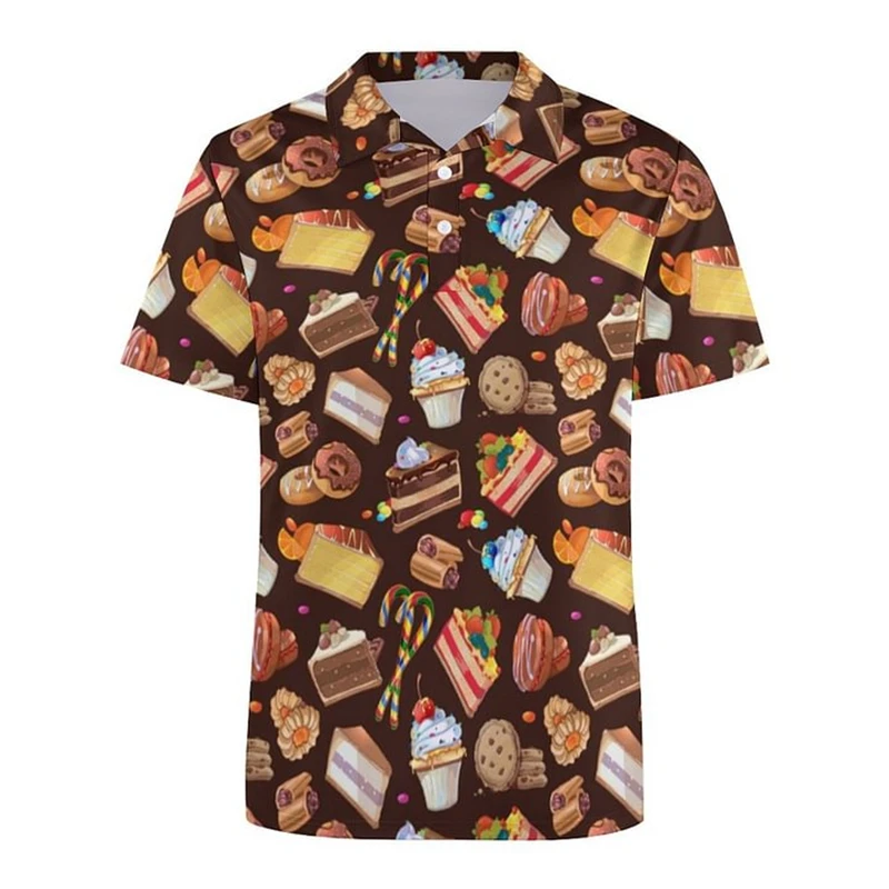 Creative Food Hot Dog Meat Pizza Polo Shirt For Men Harajuku 3D Print Short Sleeve Cool Street Button Lapel Tee Shirts Clothes