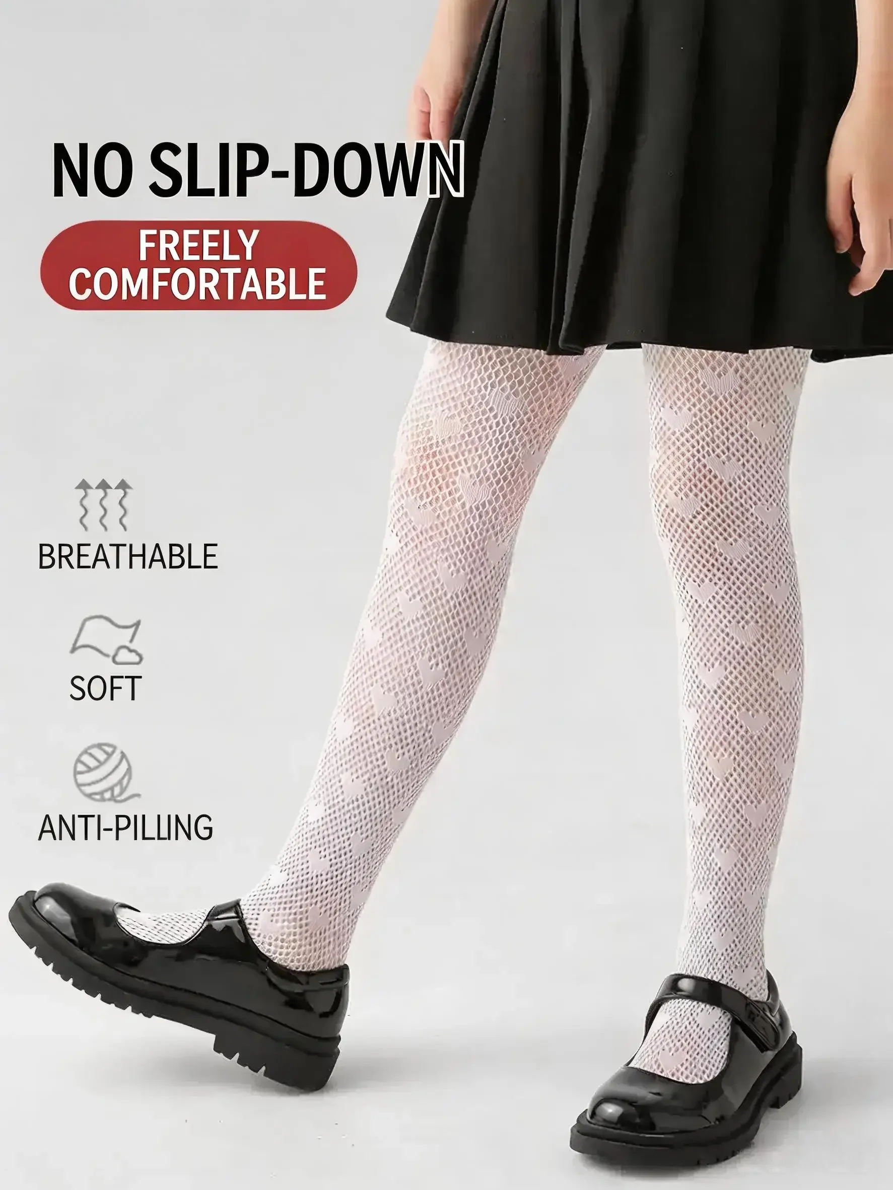2 PCS Girls Heart Mesh Tights 1-11Y Summer Anti-Mosquito Breathable Large Mesh Anti-Snag Elastic Kids Uniform Dress Pantyhose