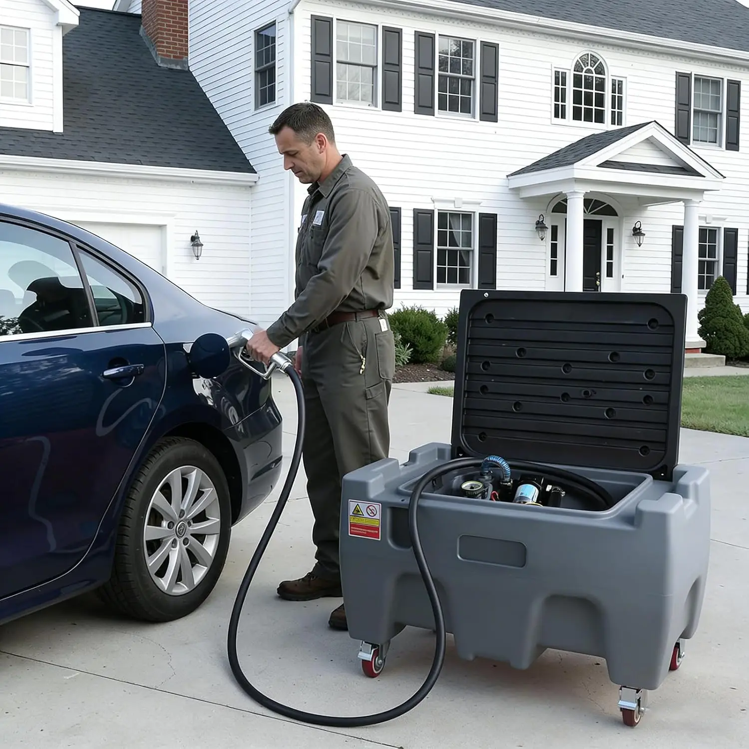 

40 Gallon Portable Fuel Transfer Tank, Storage Fuel Tank with 3.7GPM Fuel Transfer Pump & 2 Wheels, Diesel Con