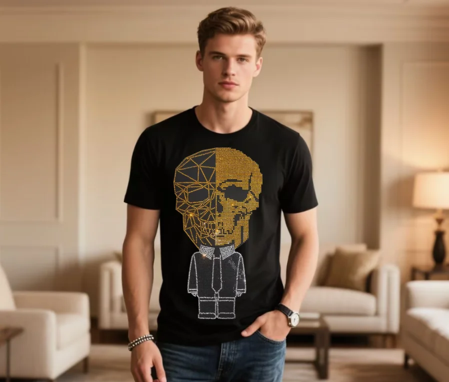 

Фирменная мужская футболка со стразами, стильные модные роскошные дизайнерские топы