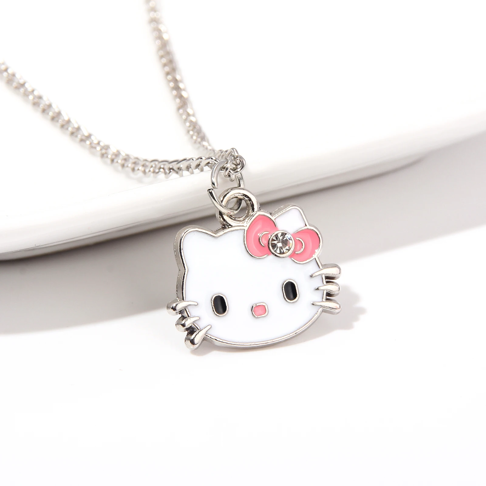 Hello Kitty Pendant Necklaces Fashion Bow Cute Cat Necklace For Women Men Jewelry Accessories Gifts Girl Metal KT Cat Pendant image 4