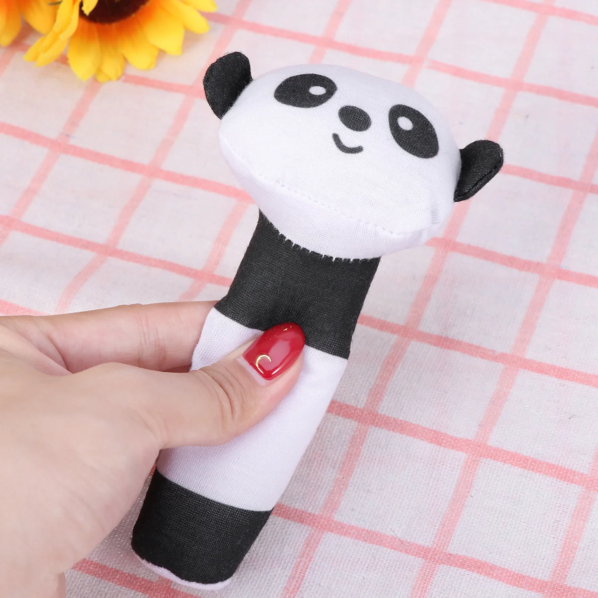 Chocalho de Mão de Panda de Pelúcia para Bebês, Brinquedo Colorido para Desenvolvimento de Recém-Nascidos e Crianças Pequenas