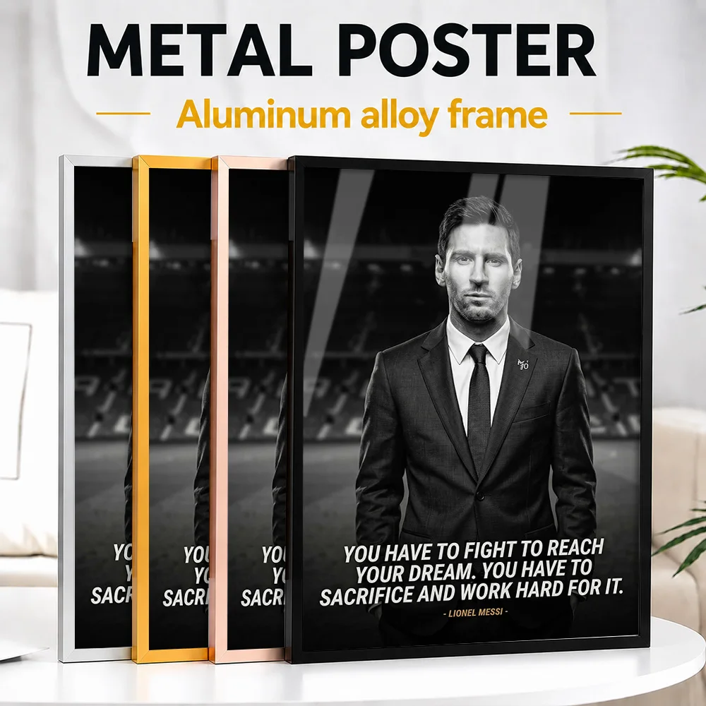 Lionel Messi Inspirational Quote Framed Metal Poster Customized Typography Wall Art For Sports Memorabilia Room, Soccer Fan Gift