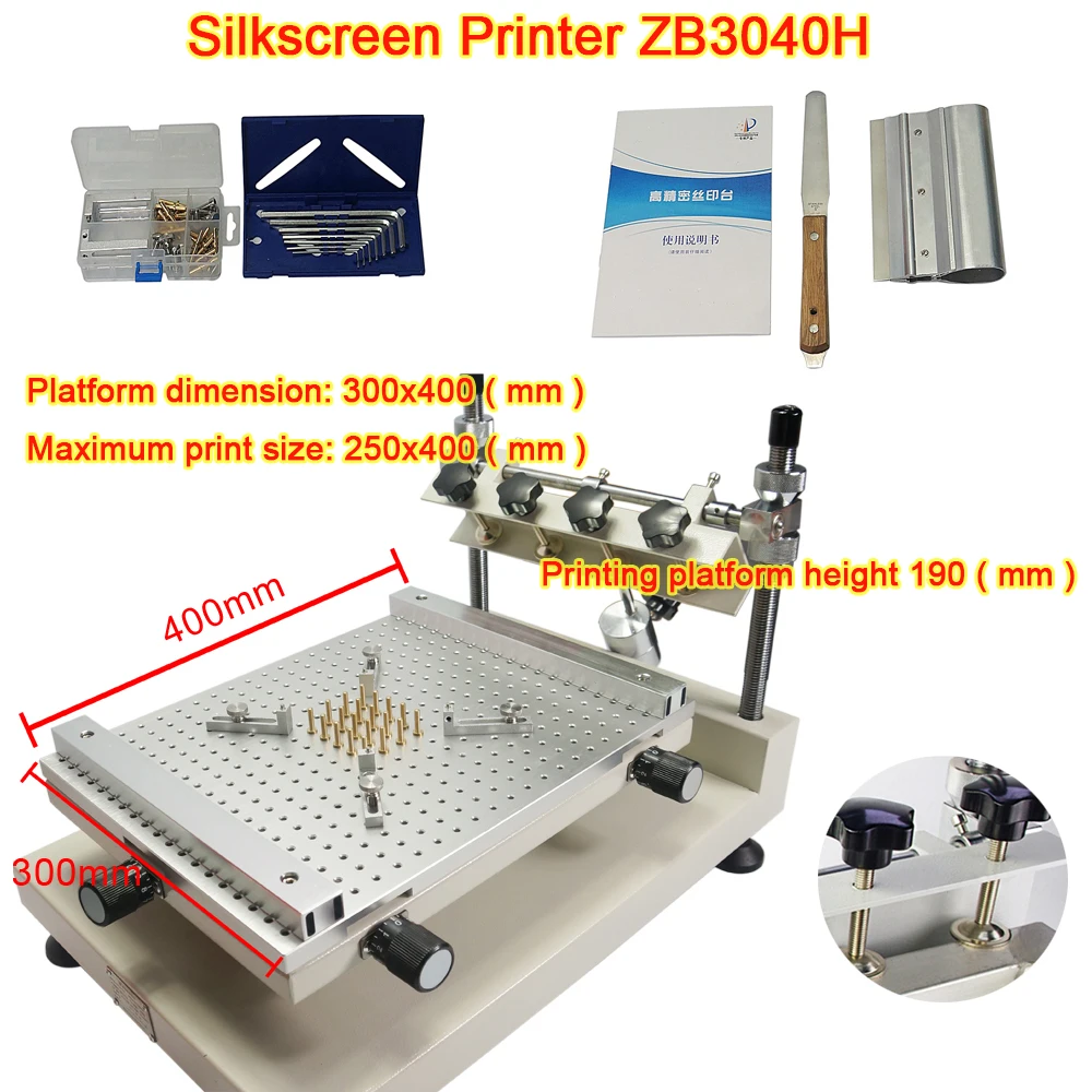 ZB3040H Silkscreen Printing Machine Manual Control Single Double-Sided Circuit Board Chip Repair Solder Paste Printer  250x400mm