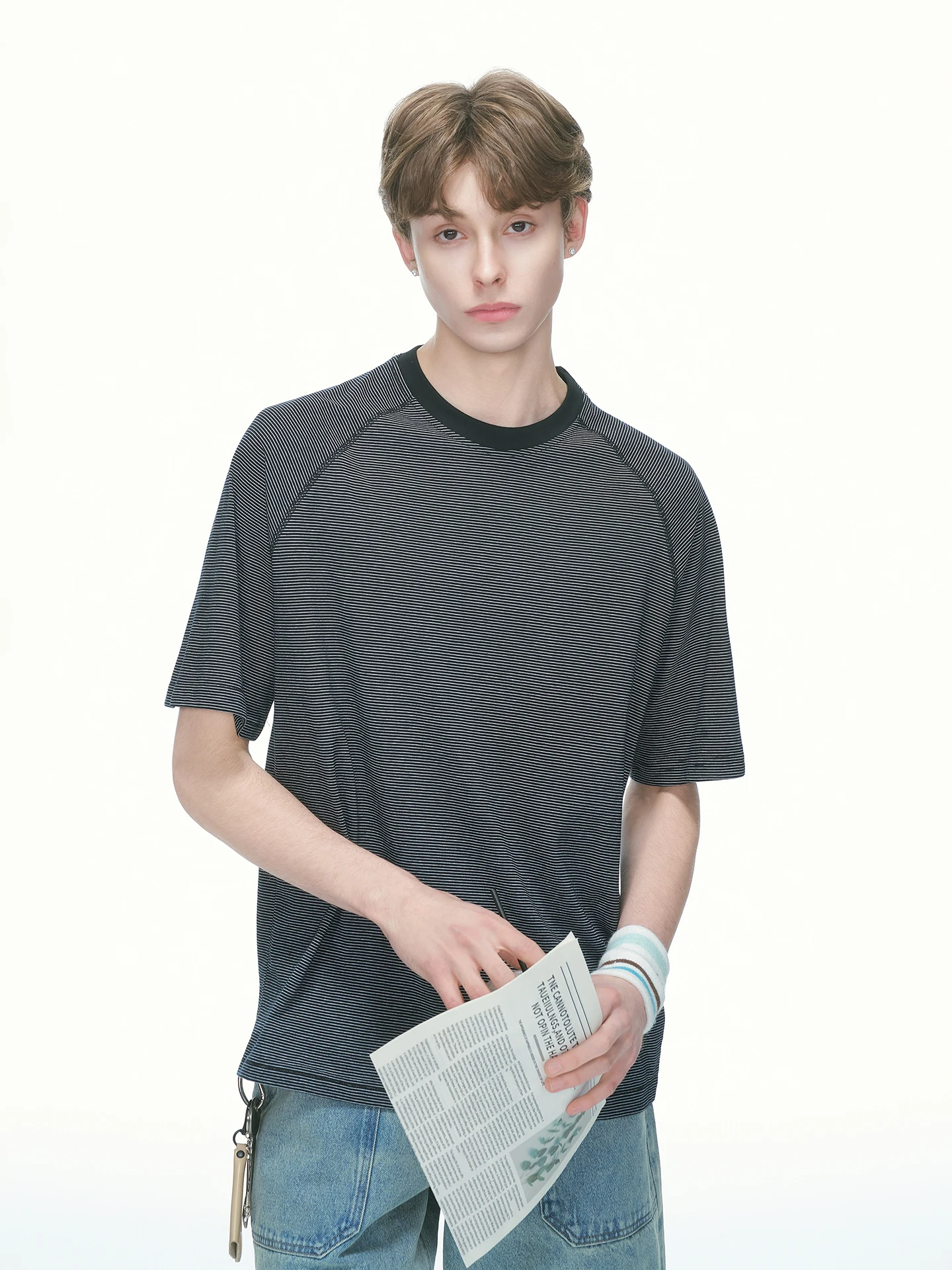 Dream Made American Retro Hassel Line Heavyweight round Neck Short Sleeve Men's T-shirt Summer Couple Half Sleeve Top