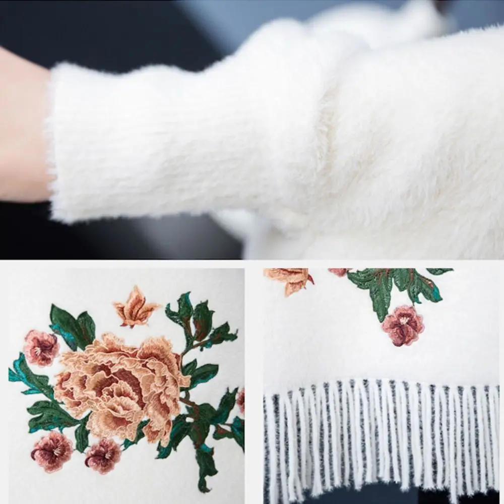 Vestidos de noite outono inverno bordado cachecol de caxemira engrossar hijab xale quente envolve cobertor pashmina