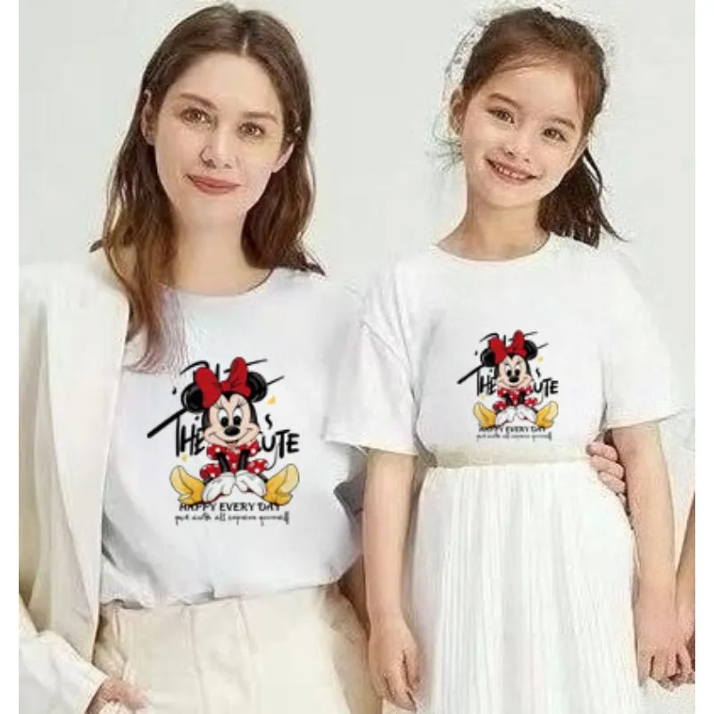 

Disney Funny Family Matching T-shirt Minnie Mickey Mouse Shirt White Mother and Kids Disney Tees Tops Mommy and Me