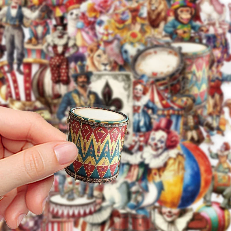 50PCS Kawaii Circus Graffiti Stickers Decoration Notebook Guitar Stationery Phone Case Art Transparent PET Decals Kids Toys Gift