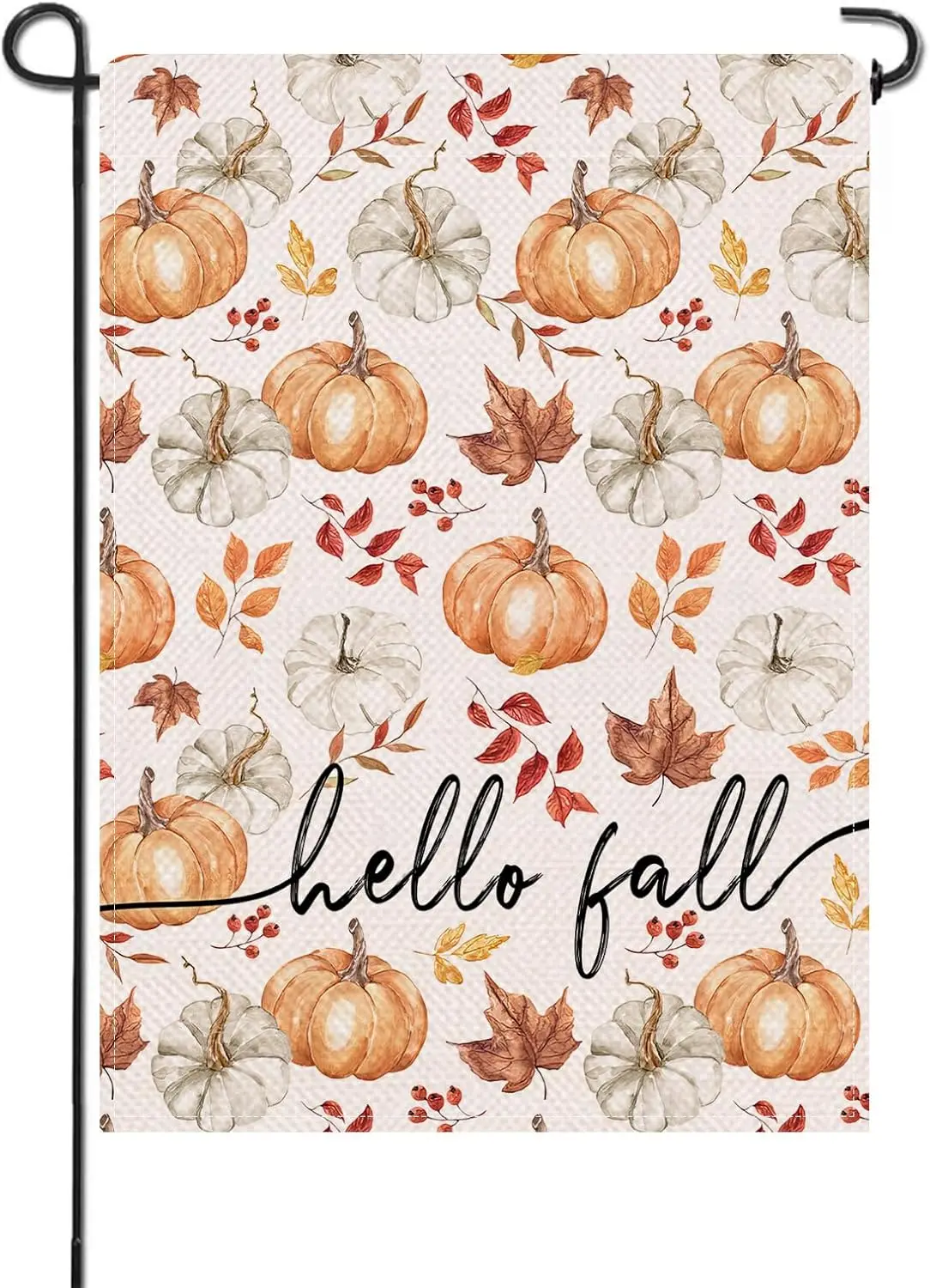 Artofy Hello Fall White Pumpkin Small Decorative Garden Flag, Autumn Maple Leaves Red Berries Yard Lawn Outside Decor, Seaso UUN